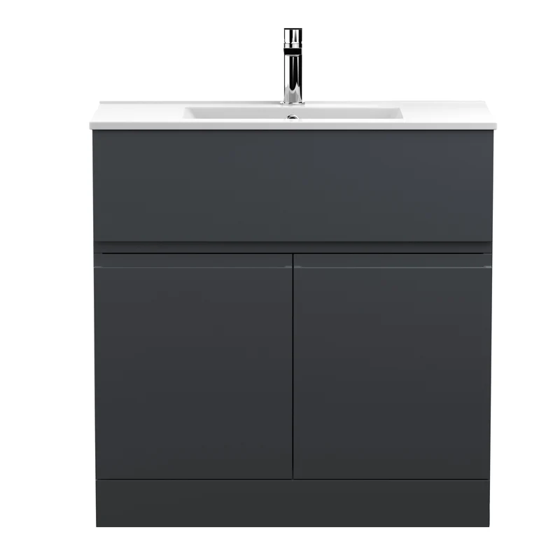Urban 800mm Floor Standing 2 Door & 1 Drawer Vanity Unit & Minimalist Ceramic Basin - Soft Black Satin
