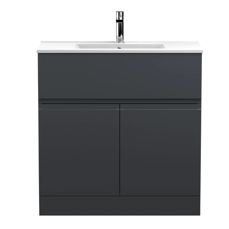 Urban 800mm Floor Standing 2 Door & 1 Drawer Vanity Unit & Minimalist Ceramic Basin - Soft Black Satin