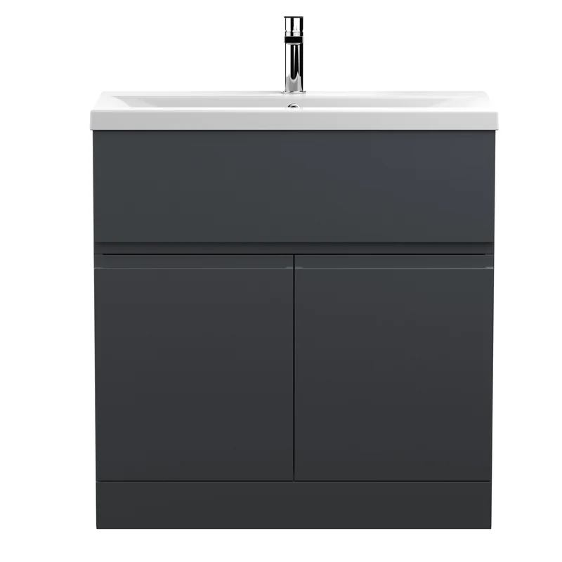 Urban 800mm Floor Standing 2 Door & 1 Drawer Vanity Unit & Mid Edge Ceramic Basin - Soft Black Satin