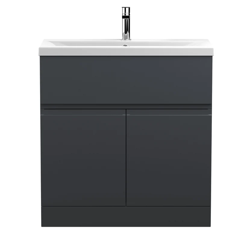Urban 800mm Floor Standing 2 Door & 1 Drawer Vanity Unit & Mid Edge Ceramic Basin - Soft Black Satin