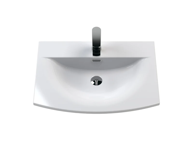 Urban 600mm Floor Standing 2 Door & 1 Drawer Vanity Unit & Curved Ceramic Basin - Soft Black Satin