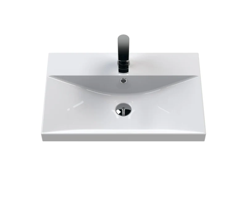 Urban 600mm Floor Standing 2 Door & 1 Drawer Vanity Unit & Thin Edge Ceramic Basin - Soft Black Satin