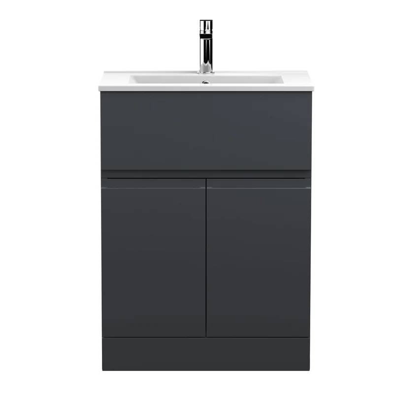 Urban 600mm Floor Standing 2 Door & 1 Drawer Vanity Unit & Minimalist Ceramic Basin - Soft Black Satin