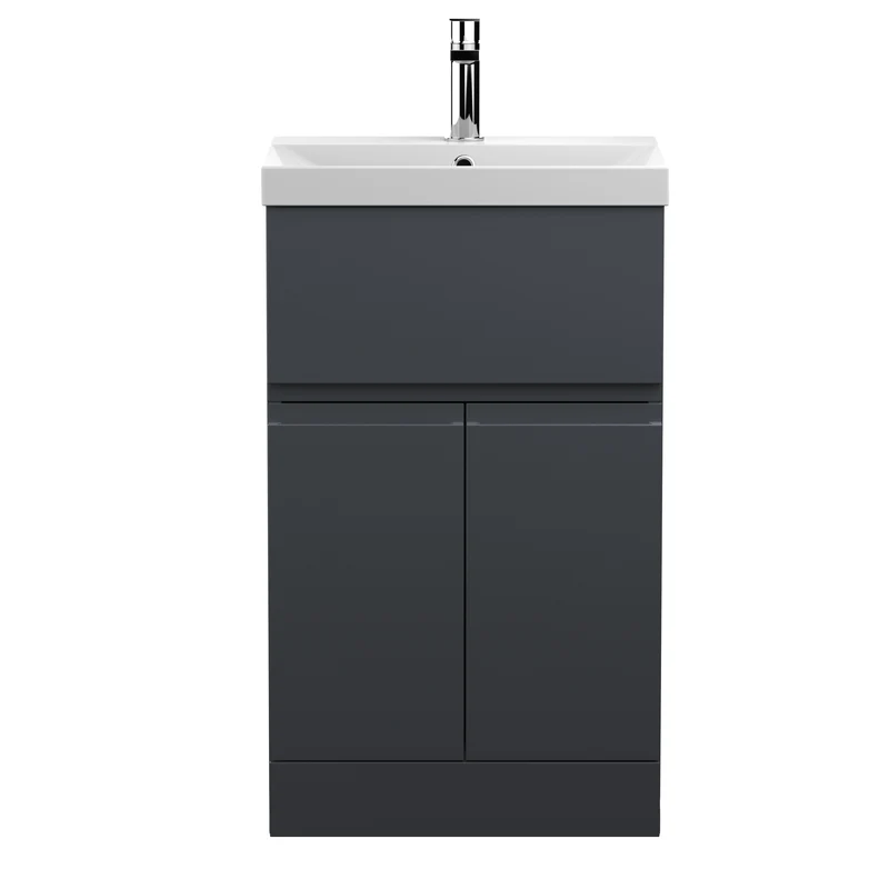 Urban 500mm Floor Standing 2 Door & 1 Drawer Vanity Unit & Thin Edge Ceramic Basin - Soft Black Satin