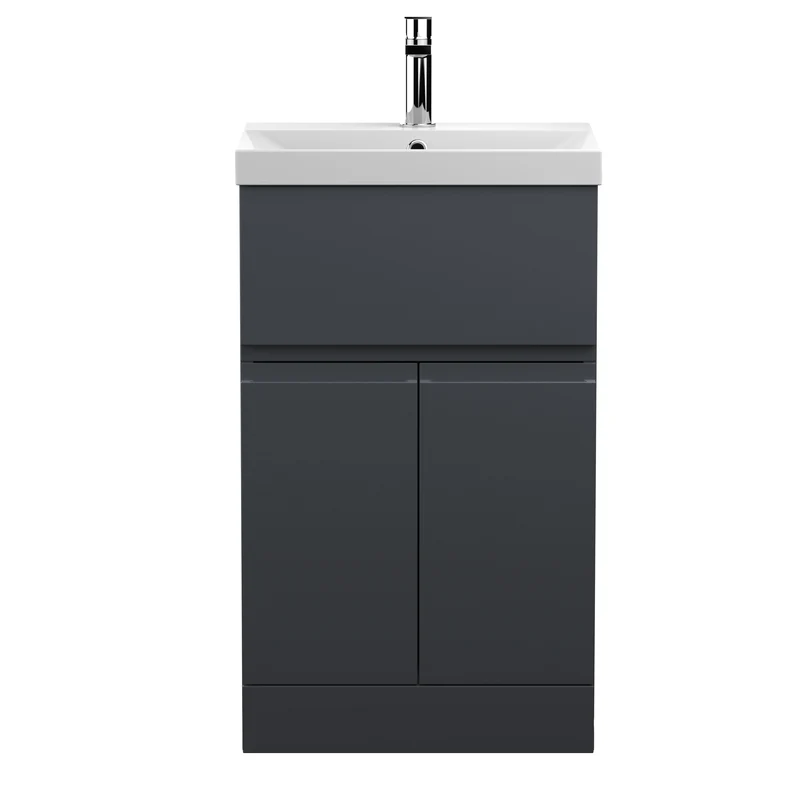 Urban 500mm Floor Standing 2 Door & 1 Drawer Vanity Unit & Thin Edge Ceramic Basin - Soft Black Satin