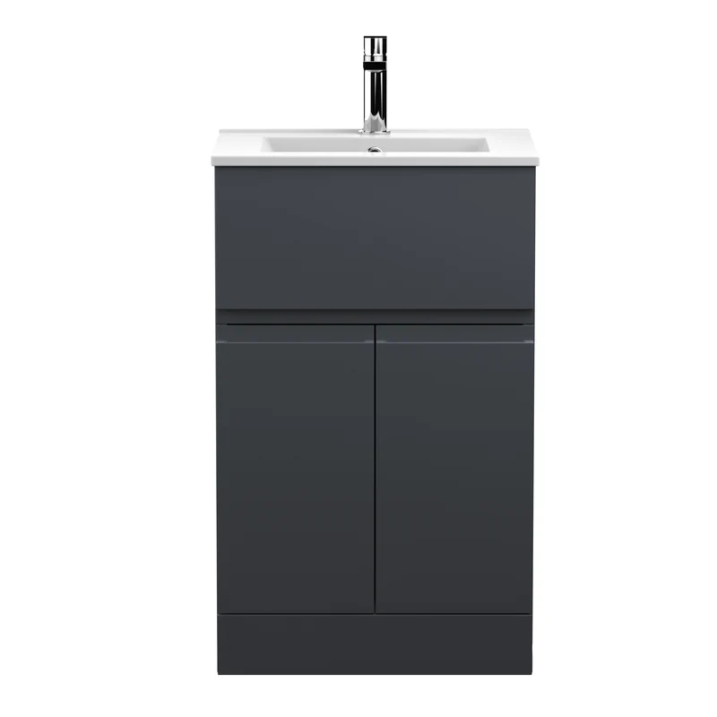 Urban 500mm Floor Standing 2 Door & 1 Drawer Vanity Unit & Minimalist Ceramic Basin - Soft Black Satin