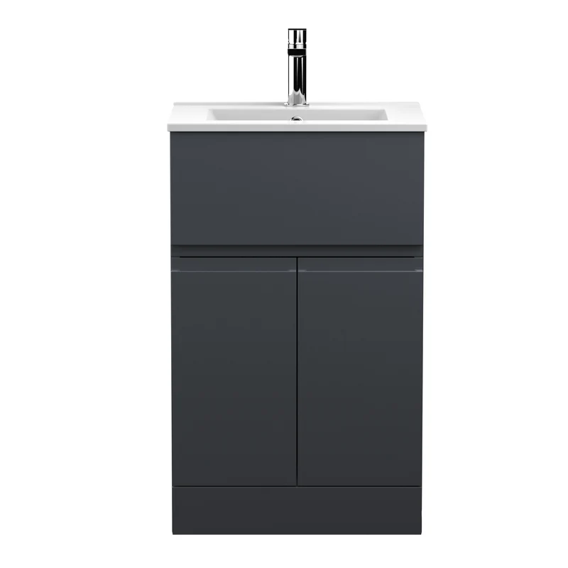 Urban 500mm Floor Standing 2 Door & 1 Drawer Vanity Unit & Minimalist Ceramic Basin - Soft Black Satin