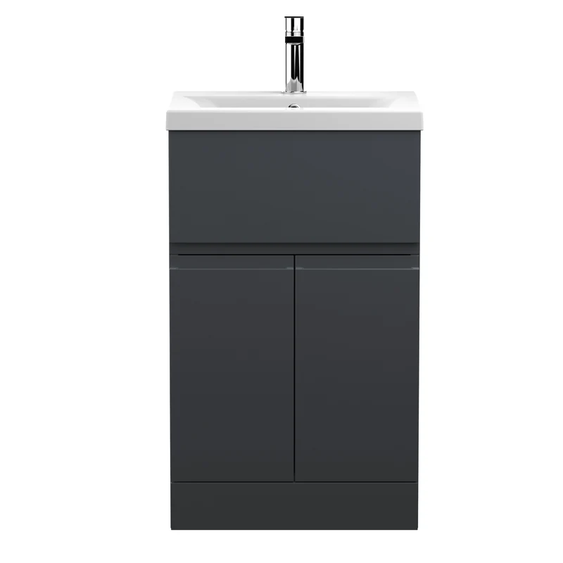 Urban 500mm Floor Standing 2 Door & 1 Drawer Vanity Unit & Mid Edge Ceramic Basin - Soft Black Satin