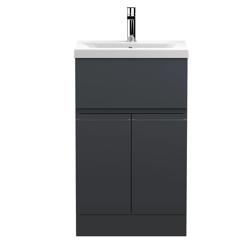 Urban 500mm Floor Standing 2 Door & 1 Drawer Vanity Unit & Mid Edge Ceramic Basin - Soft Black Satin
