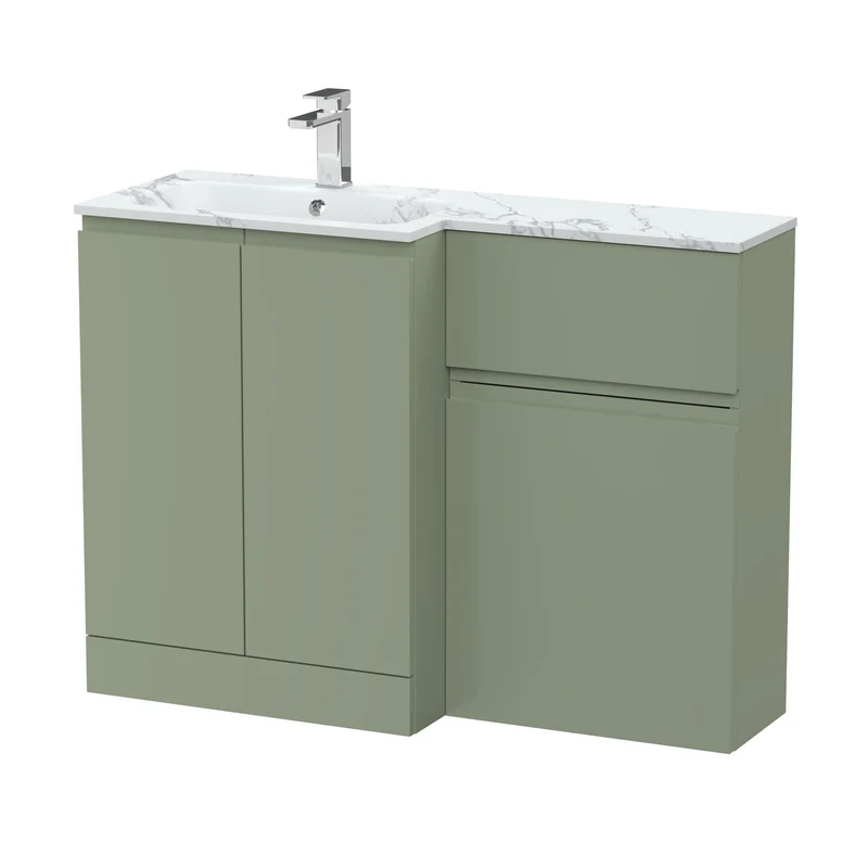 Urban 1100mm Basin & WC Combination Unit & Left Hand Marble Stone Basin - Green Satin