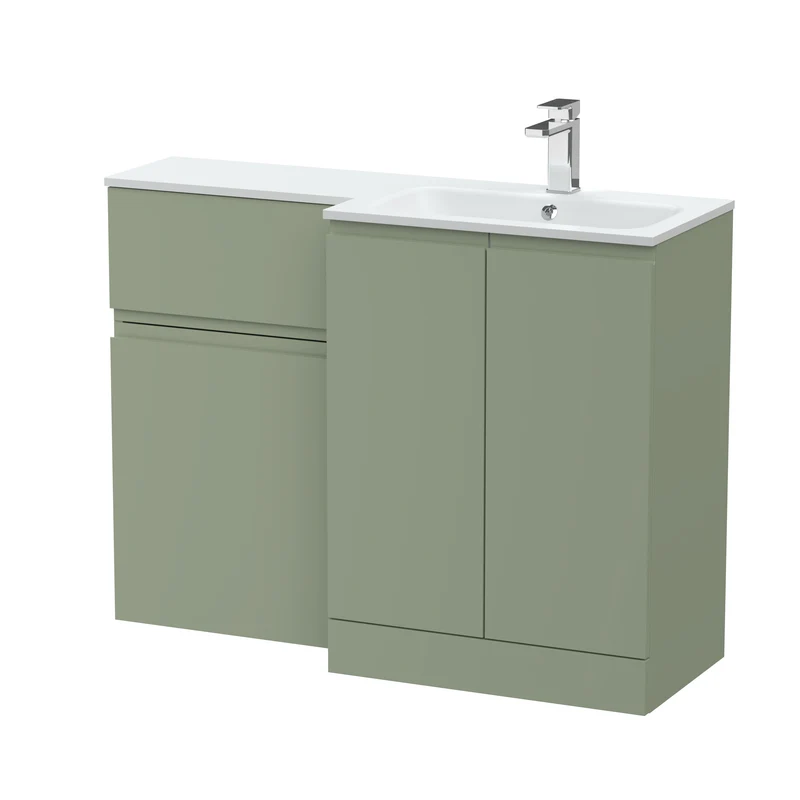 Urban 1100mm Basin & WC Combination Unit & Right Hand White Stone Basin - Green Satin