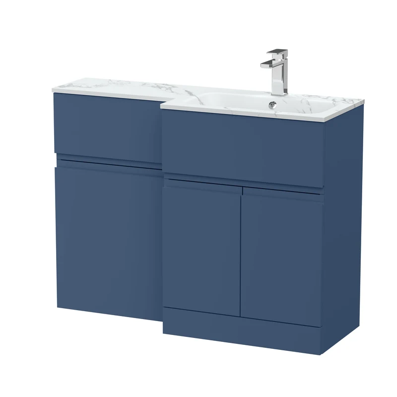 Urban 1100mm Basin & WC Combination Unit With 2 Doors, 1 Drawer & Right Hand Marble Stone Basin - Blue Satin