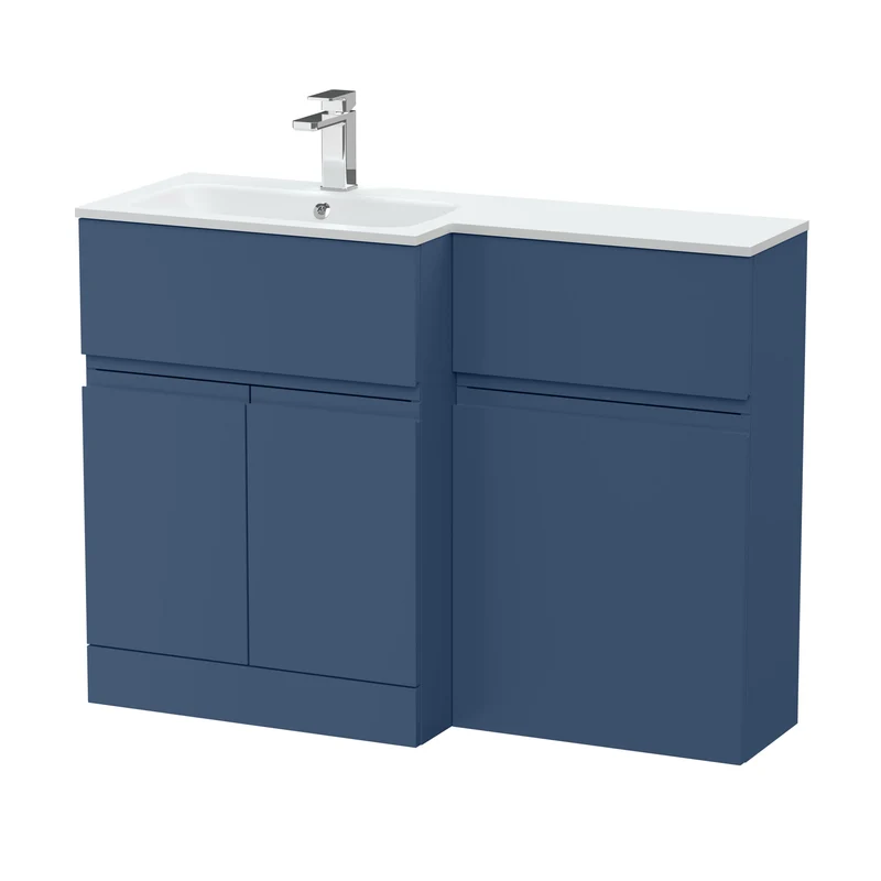 Urban 1100mm Basin & WC Combination Unit With 2 Doors, 1 Drawer & Left Hand White Stone Basin - Blue Satin