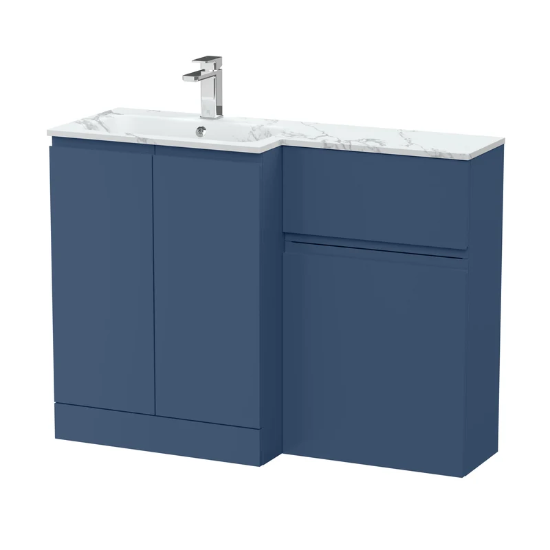 Urban 1100mm Basin & WC Combination Unit & Left Hand Marble Stone Basin - Blue Satin