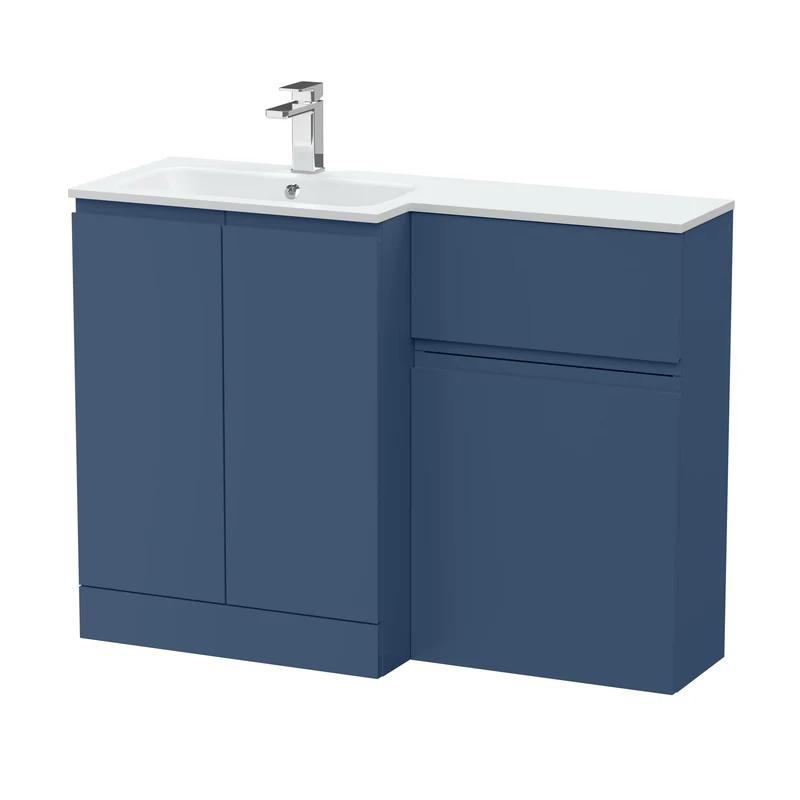 Urban 1100mm Basin & WC Combination Unit & Left Hand White Stone Basin - Blue Satin