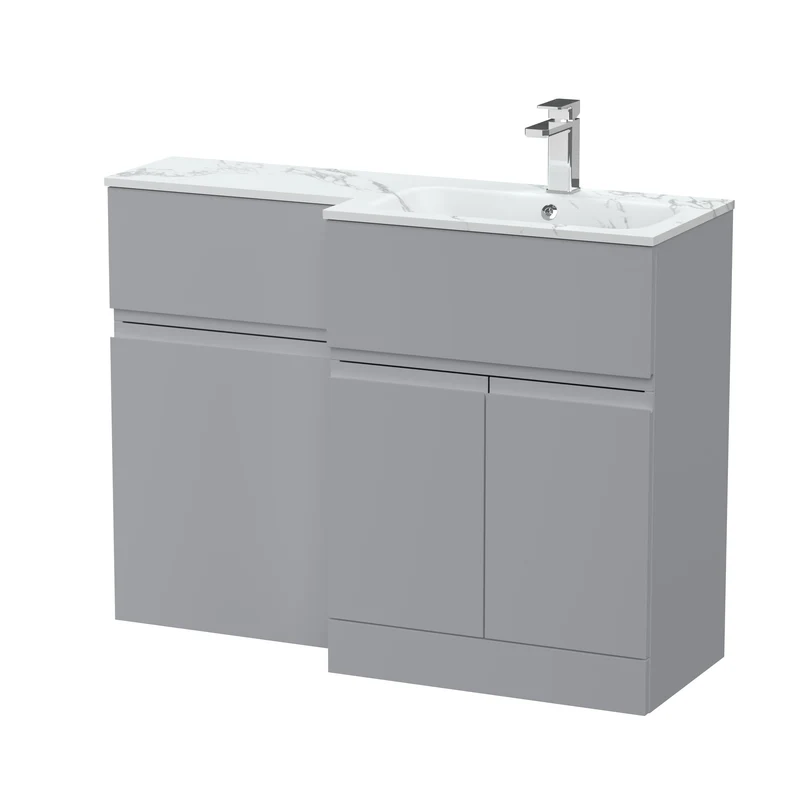 Urban 1100mm Basin & WC Combination Unit With 2 Doors, 1 Drawer & Right Hand Marble Stone Basin - Grey Satin