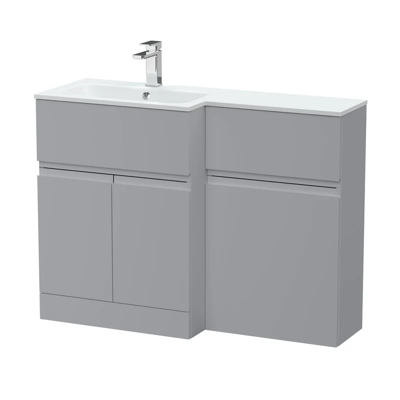 Urban 1100mm Basin & WC Combination Unit With 2 Doors, 1 Drawer & Left Hand White Stone Basin - Grey Satin