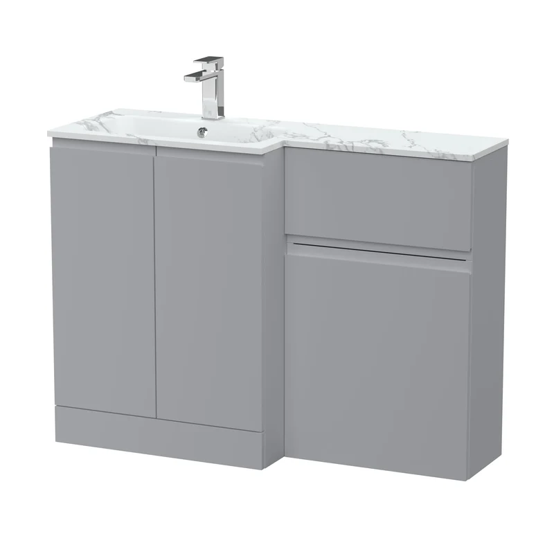Urban 1100mm Basin & WC Combination Unit & Left Hand Marble Stone Basin - Grey Satin