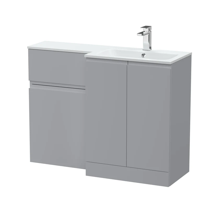 Urban 1100mm Basin & WC Combination Unit & Right Hand White Stone Basin - Grey Satin