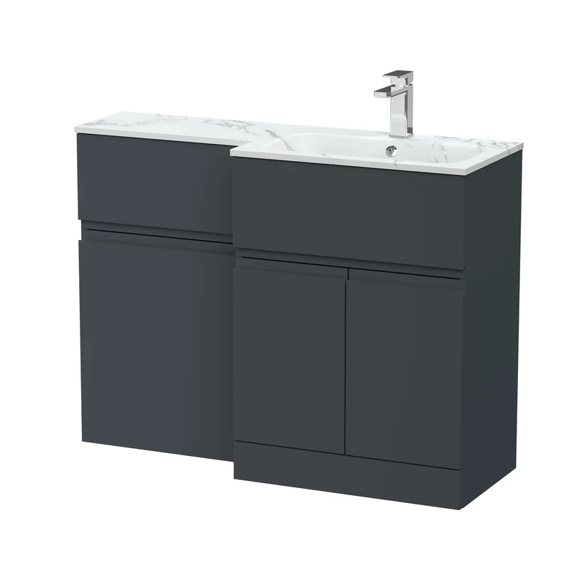 Urban 1100mm Basin & WC Combination Unit With 2 Doors, 1 Drawer & Right Hand Marble Stone Basin - Soft Black Satin