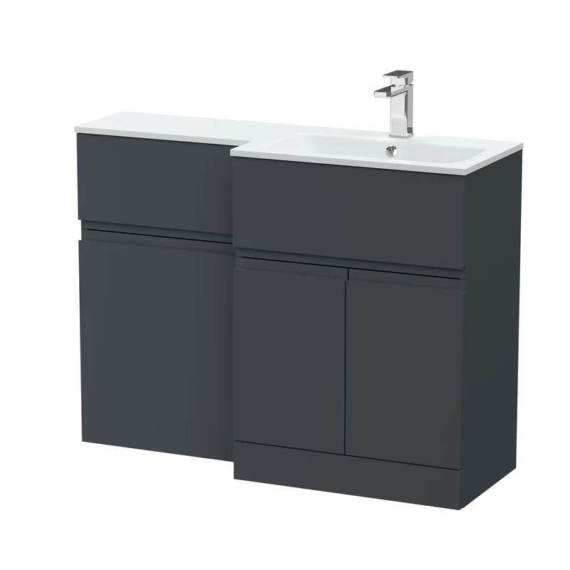Urban 1100mm Basin & WC Combination Unit With 2 Doors, 1 Drawer & Right Hand White Stone Basin - Soft Black Satin