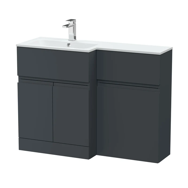 Urban 1100mm Basin & WC Combination Unit With 2 Doors, 1 Drawer & Left Hand White Stone Basin - Soft Black Satin