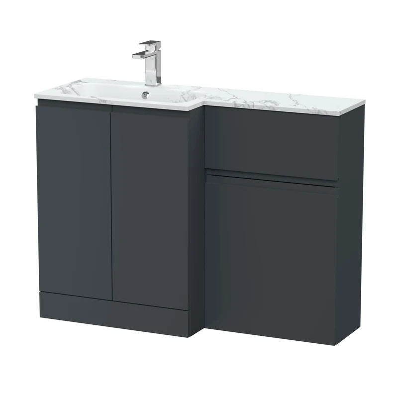 Urban 1100mm Basin & WC Combination Unit & Left Hand Marble Stone Basin - Soft Black Satin