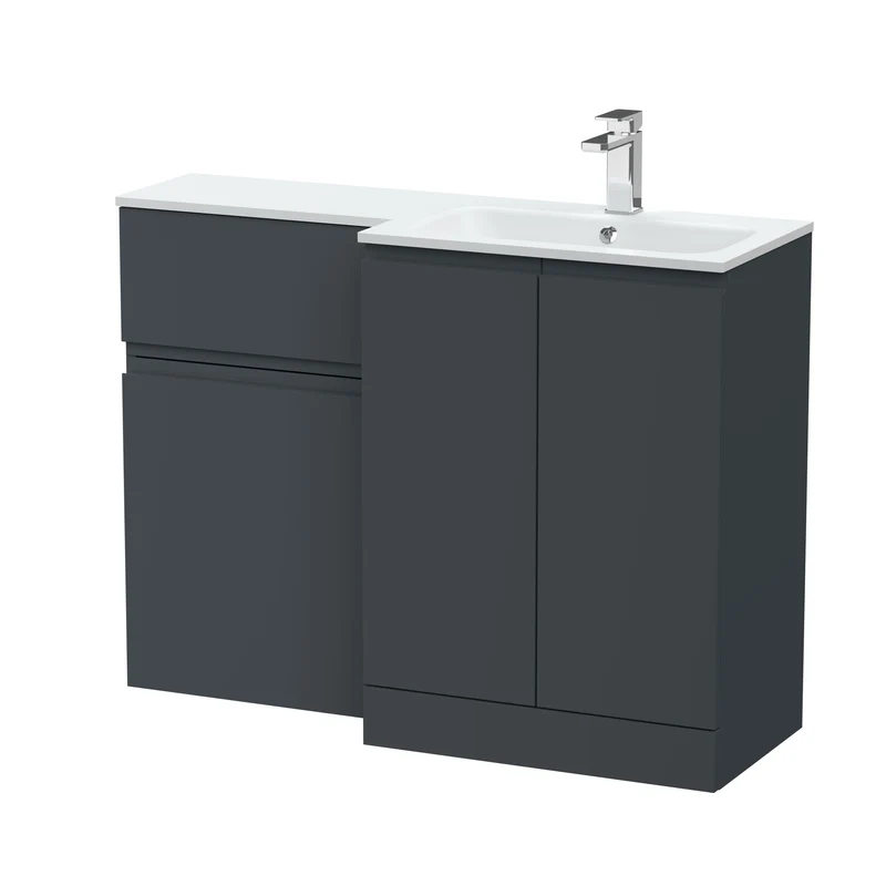 Urban 1100mm Basin & WC Combination Unit & Right Hand White Stone Basin - Soft Black Satin