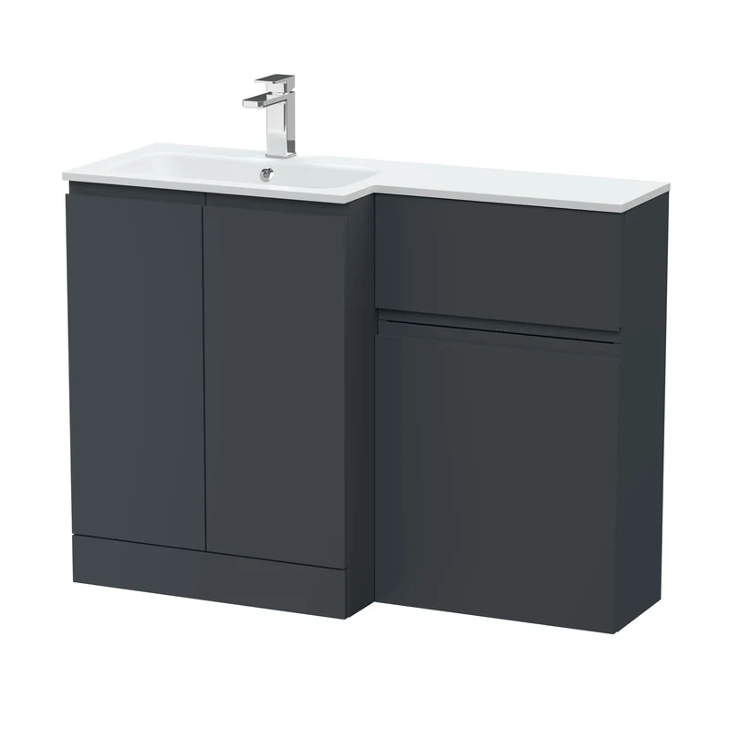 Urban 1100mm Basin & WC Combination Unit & Left Hand White Stone Basin - Soft Black Satin