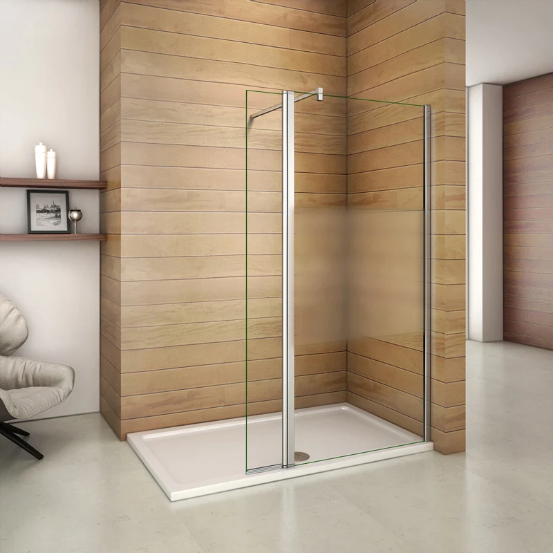 Aica paroi de douche à l'italienne en verre bande centrale sablé avec un retour pivotant de 40 cm et une satbislisation de 140cm
