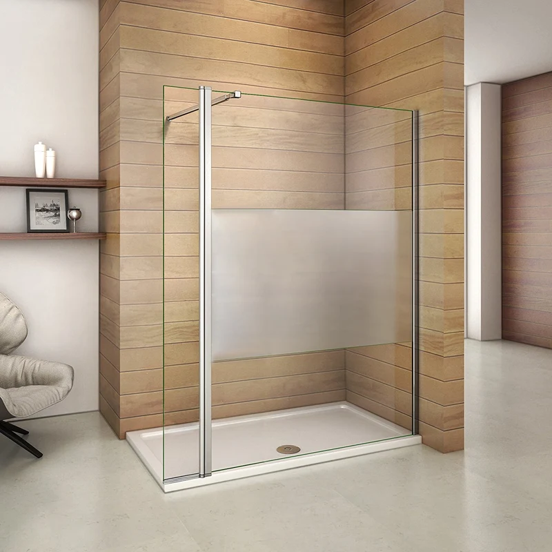Aica paroi de douche à l'italienne en verre bande centrale sablé avec retour pivotant de 40cm et une barre de fixation extensible de 73-120cm