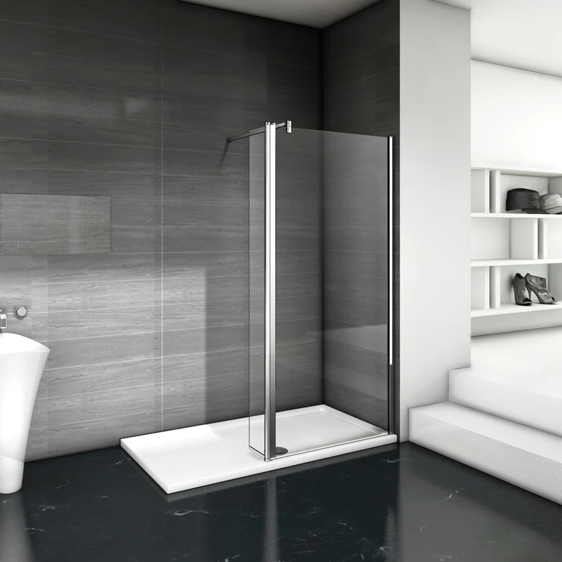 Aica paroi de douche à l'italienne verre anticalcaire avec une barre de fixation 140cm et un retour pivotante de 40cm