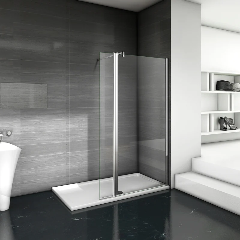 Aica paroi de douche à l'italienne verre anticalcaire avec une barre de fixation 140cm et un retour pivotante de 40cm