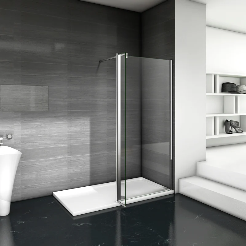 Aica paroi de douche à l'italienne verre anticalcaire avec une barre de fixation 140cm et un retour pivotante de 40cm