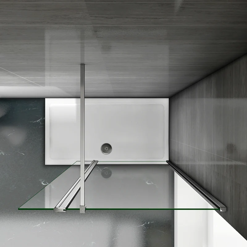 Aica paroi de douche à l'italienne verre anticalcaire avec une barre de fixation 140cm et un retour pivotante de 40cm