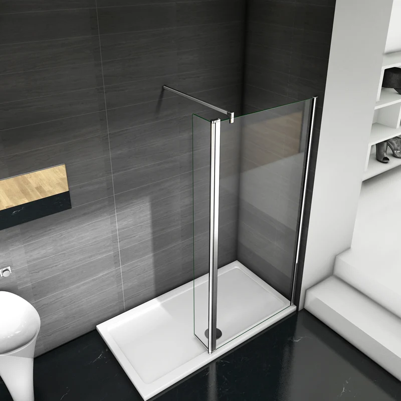 Aica paroi de douche à l'italienne verre anticalcaire avec une barre de fixation 140cm et un retour pivotante de 40cm