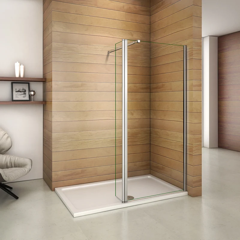 Aica paroi de douche à l'italienne en verre transparent avec retour pivotant de 40cm et une barre de fixation extensible de 73-120cm
