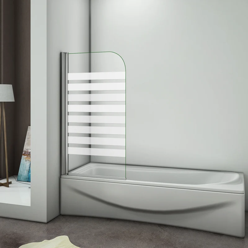 Aica 800x1400x6mm pare baignoire pivotant 180°porte de baignoire, 6mm verre anticalcaire avec bandes horizontales,installation à gauche l