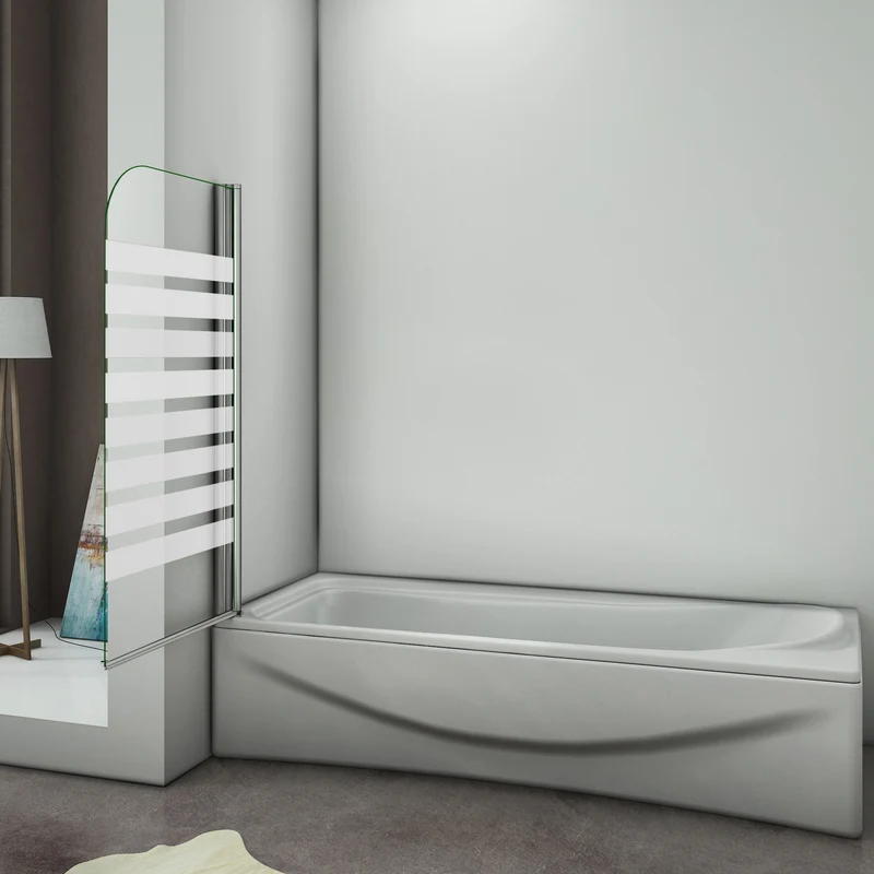 Aica 800x1400x6mm pare baignoire pivotant 180°porte de baignoire, 6mm verre anticalcaire avec bandes horizontales,installation à gauche l