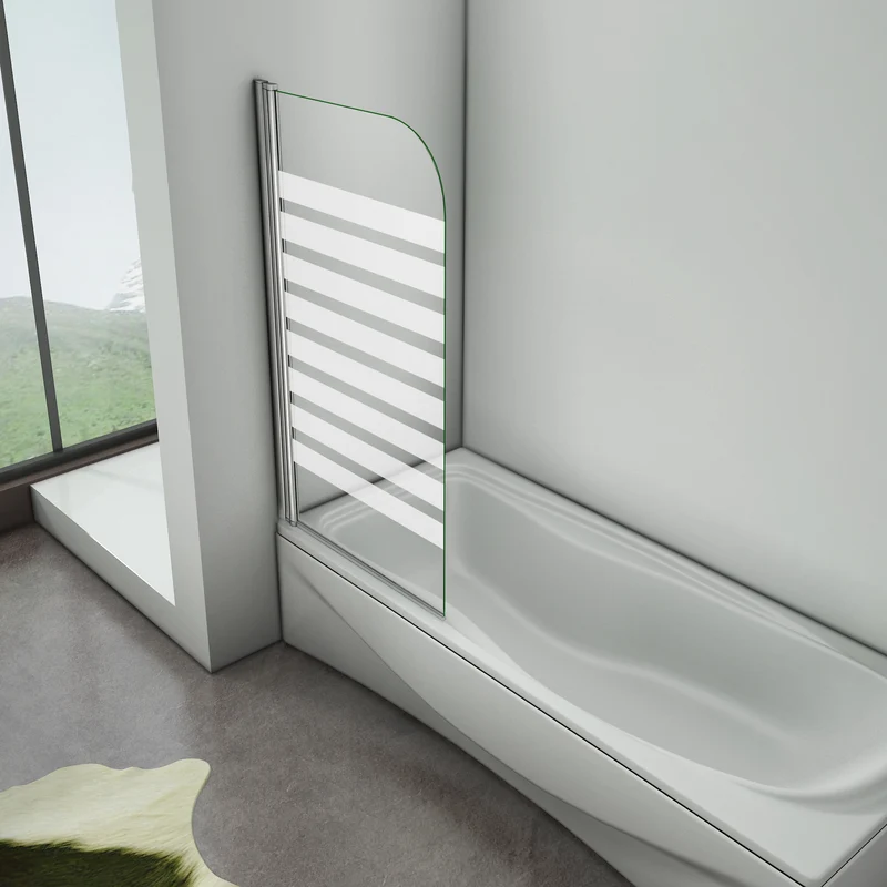 Aica 800x1400x6mm pare baignoire pivotant 180°porte de baignoire, 6mm verre anticalcaire avec bandes horizontales,installation à gauche l
