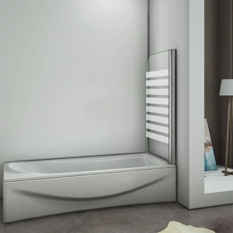 Aica 800x1400x6mm pare baignoire pivotant 180°porte de baignoire, 6mm verre anticalcaire avec bandes horizontales,installation à droite r
