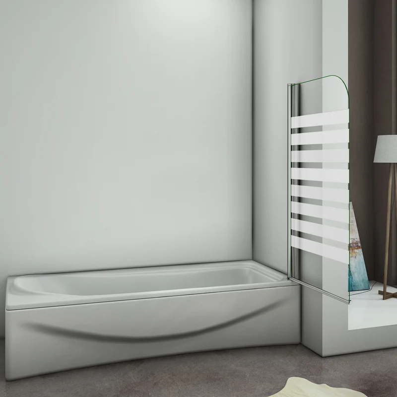 Aica 800x1400x6mm pare baignoire pivotant 180°porte de baignoire, 6mm verre anticalcaire avec bandes horizontales,installation à droite r