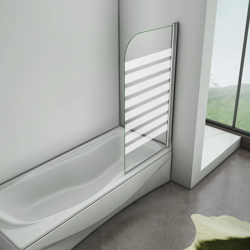 Aica 800x1400x6mm pare baignoire pivotant 180°porte de baignoire, 6mm verre anticalcaire avec bandes horizontales,installation à droite r