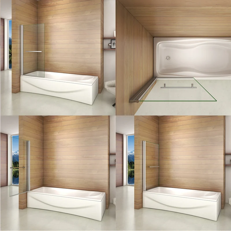 Aica 800x1400x6mm pare baignoire pivotant 180° porte de baignoire, écran de baignoire, 6mm verre trempé anticalcaire