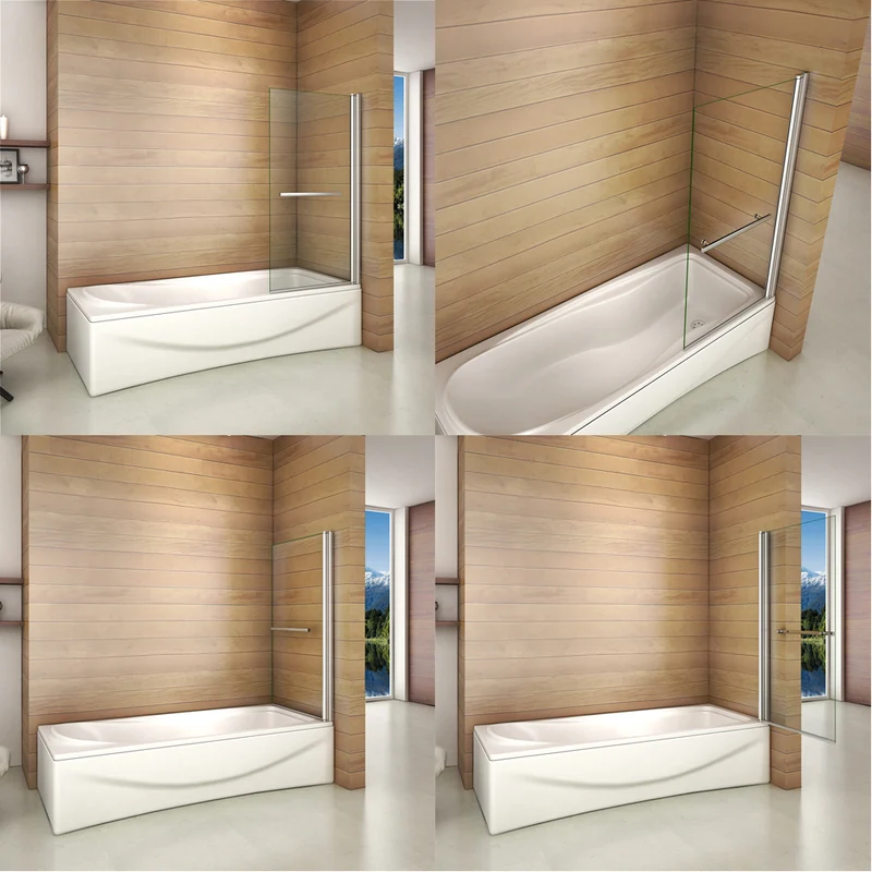 Aica 800x1400x6mm pare baignoire pivotant 180° porte de baignoire, écran de baignoire, 6mm verre trempé anticalcaire