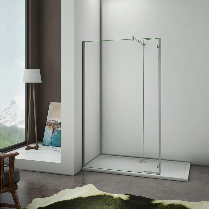 Aica paroi de douche à l'italienne 90/100/120x200cm avec retour pivotante 40cm et la barre de fixation extension cylindrique,8mm verre anticalcaire