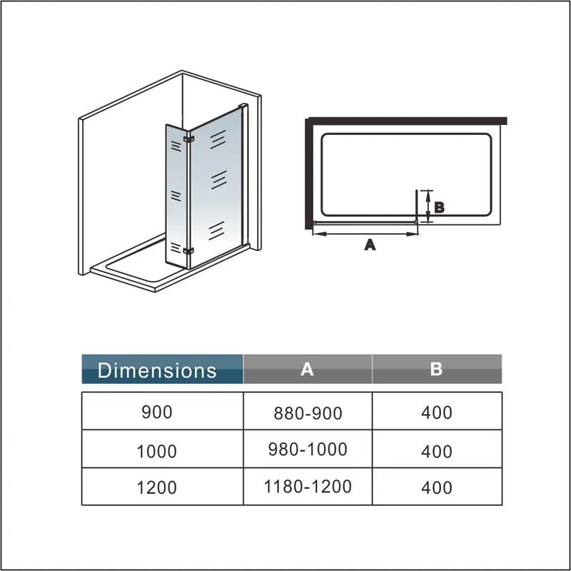 Aica paroi de douche à l'italienne 90/100/120x200cm avec retour pivotante 40cm et la barre de fixation extension cylindrique,8mm verre anticalcaire