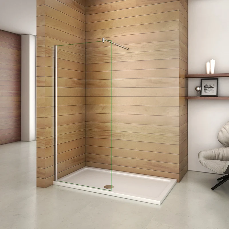 Aica paroi de douche à l'italienne, verre sécurité et anticalcaire, avec une barre de fixation extensible en cylindrique, profilé chromé