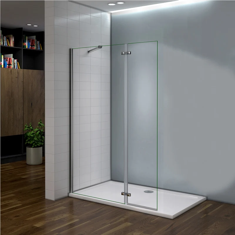 Aica paroi de douche 90/100/120x200cm avec retour pivotante 40cm et la barre de fixation extensible paroi de douche à l'italienne , verre anticalcaire