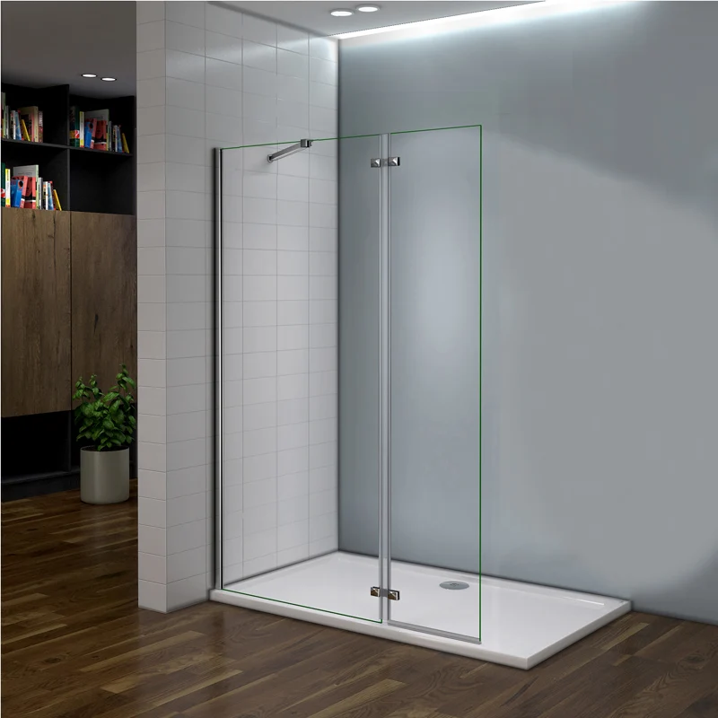 Aica paroi de douche 90/100/120x200cm avec retour pivotante 40cm et la barre de fixation extensible paroi de douche à l'italienne , verre anticalcaire